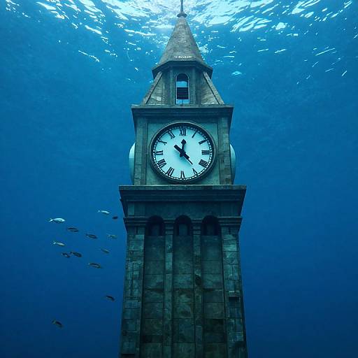 Underwater Clock Tower Surreal Scene