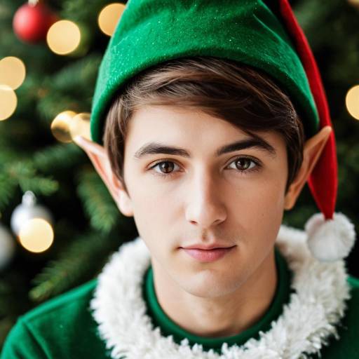 Realistic Christmas Elf Portrait with Tree
