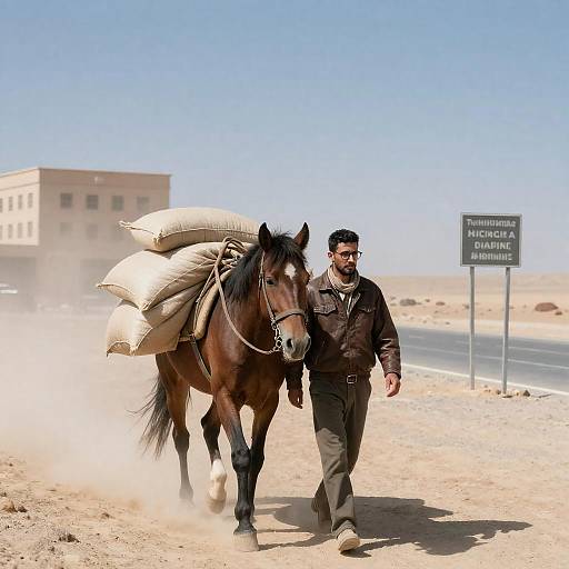 Desert Journey with Horse and Man