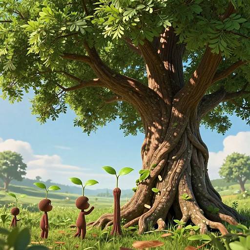 Mother Tree Nurturing Baby Saplings