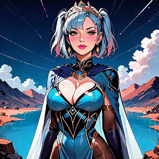 Tiara-Wearing Seductive Desert Empress at Night