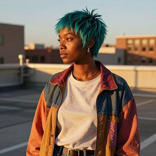 Edgy Teal-Haired Urban Sunset Style