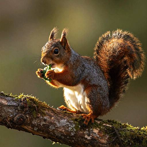 Squirrel Tasting Spinach in Woodland