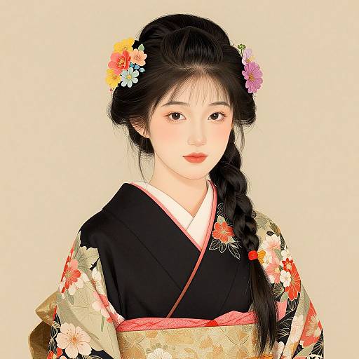 Elegant Kimono Portrait with Floral Details