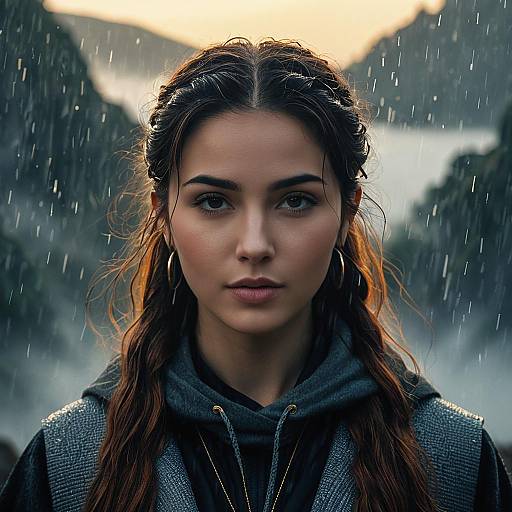 Portrait of Female Oracle in Rain at Golden Hour