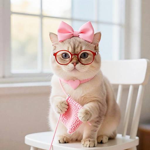 Charming CGI Cat with Knitting