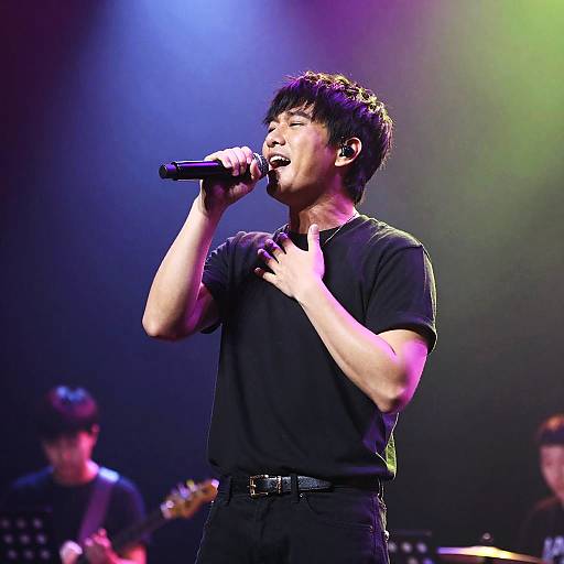 Passionate Singer on Colorful Stage