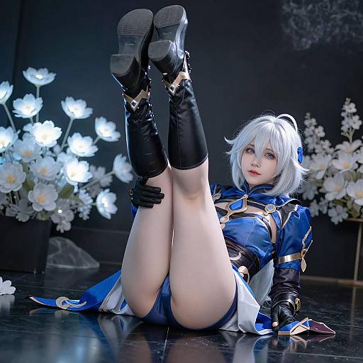Cosplayer Reclining with Glowing Flowers