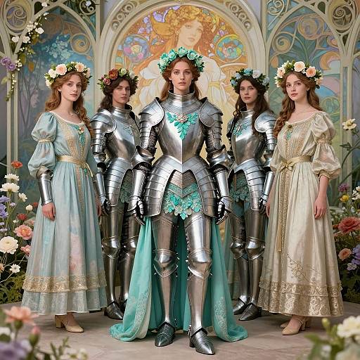 Noble Warrior Princess with Maids in Garden