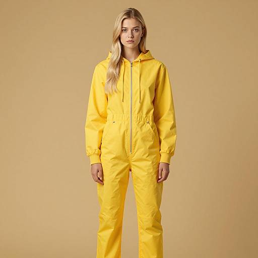 Young Woman in Yellow Hooded Jumpsuit