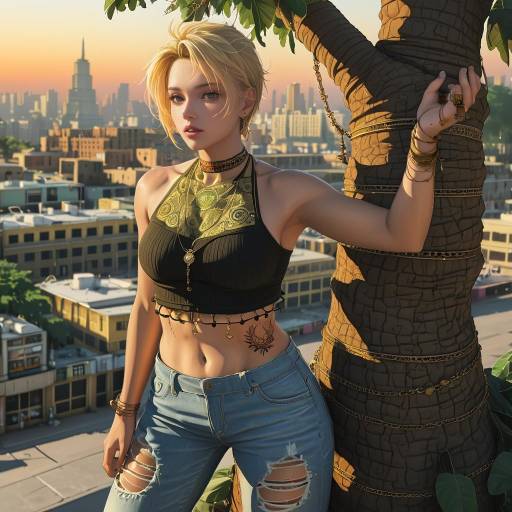 Stylish Girl in Sunset Cityscape