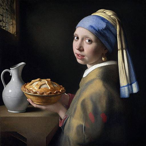 Vermeer-Style Woman Holding Pie