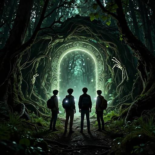 Teenagers Entering Mysterious Glowing Portal