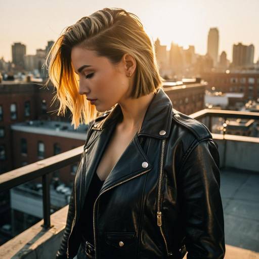 Woman with High and Tight Hairstyle on City Rooftop