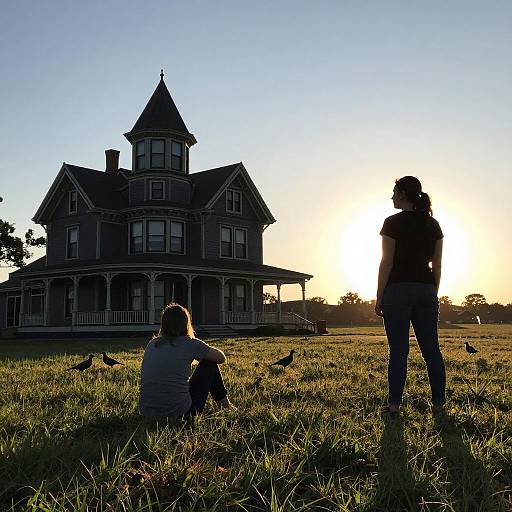 Silhouetted Figures at Sunset