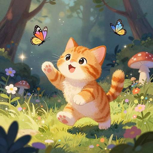 Playful Ginger Kitten in Enchanted Forest