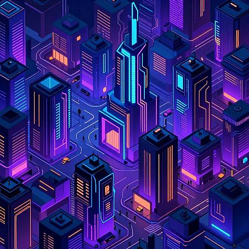 Neon-Lit Futuristic Isometric Town