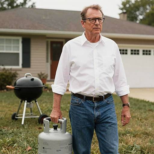 Realistic Hank Hill in Suburban Backyard