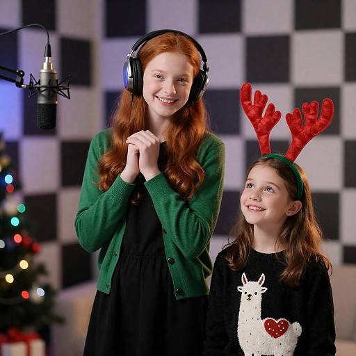 Cheerful Holiday Photo of Two Girls