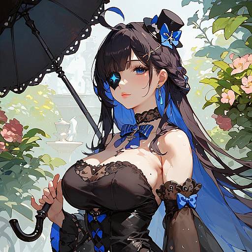 Gothic Anime Girl in Garden