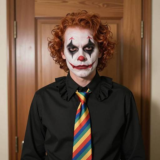 Man in Clown Makeup and Colorful Tie