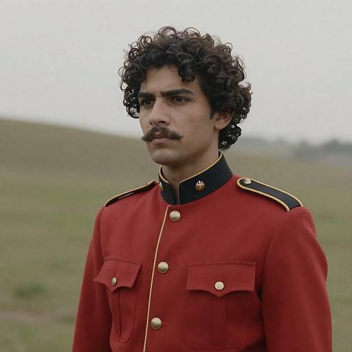 Young Soldier in Red Military Uniform