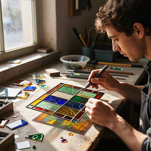 Artisan Crafting Stained Glass Panel