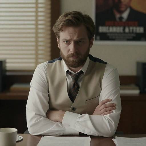 Intense Businessman at a Desk Scene