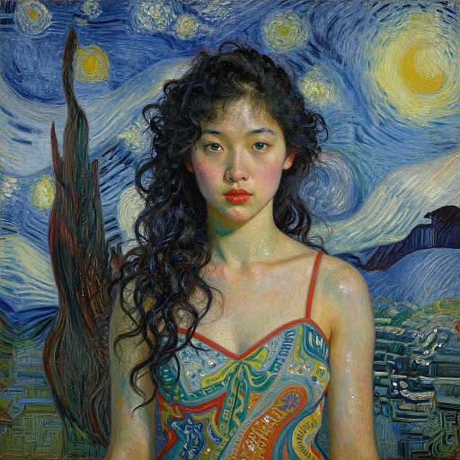 Van Gogh Style Asian Woman Portrait