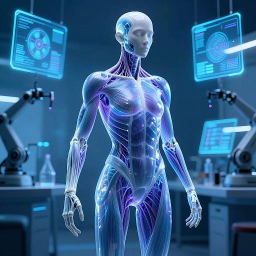 Biomechanical Humanoid in Sci-Fi Lab