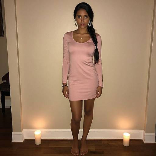 Realistic Portrait of Girl in Pink Dress