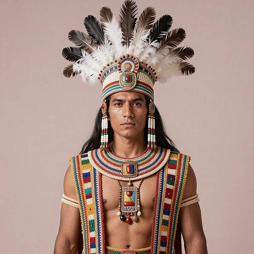 Incan High Priest Portrait in Vibrant Attire