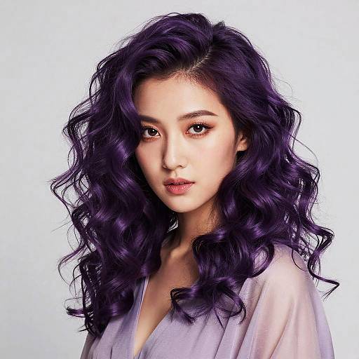 Elegant Woman with Cascading Purple Curls