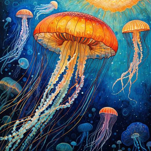 Ethereal Jellyfish in Neo-Impressionist Style Ethereal Jellyfish in Neo-Impressionist Style