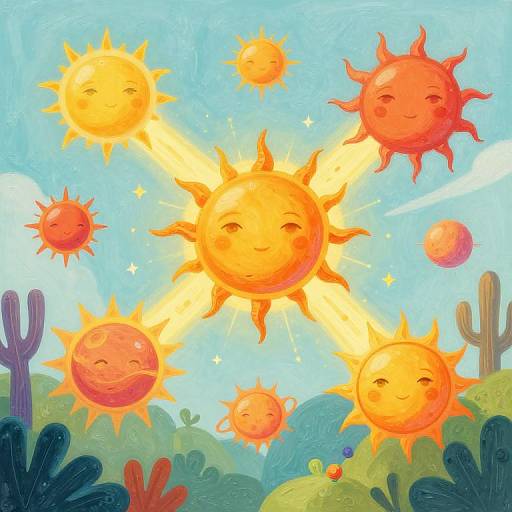 Whimsical Cluster of Playful Suns