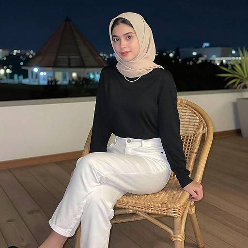 Elegant Woman in Nighttime Cityscape