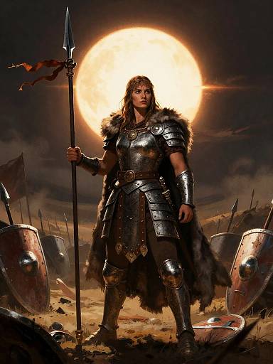 Ancient Barbarian Queen on Battlefield