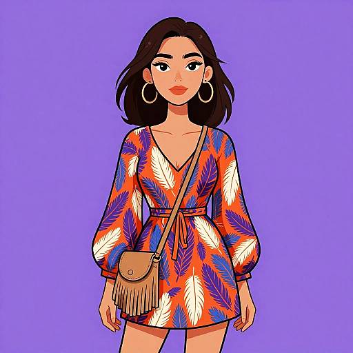 Bohemian Woman in Feathered Mini Dress