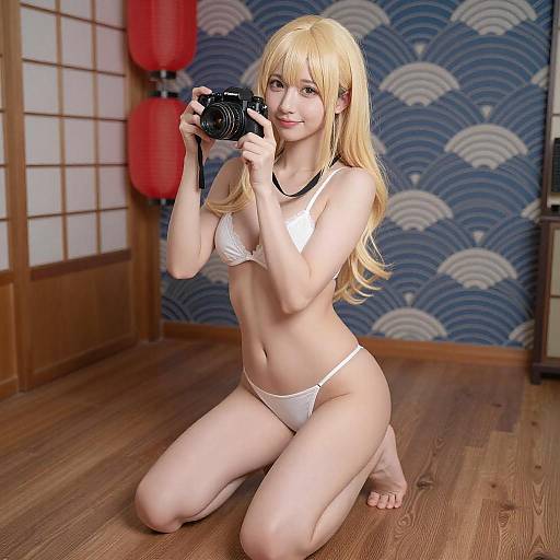 Anime Blonde Woman Taking Selfie