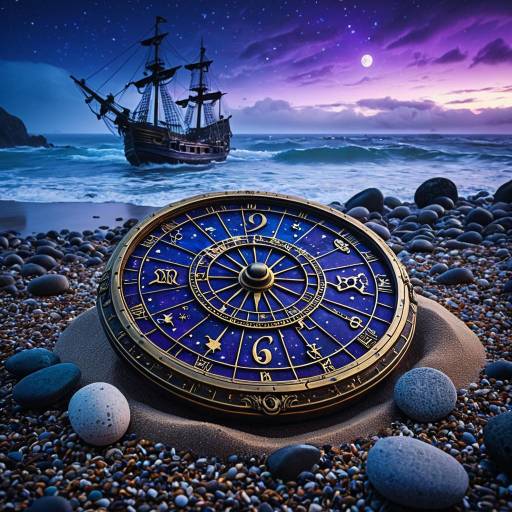 Ancient Astrolabe on Pebble Beach at Twilight