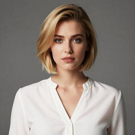 Blonde Woman in White Blouse Centered