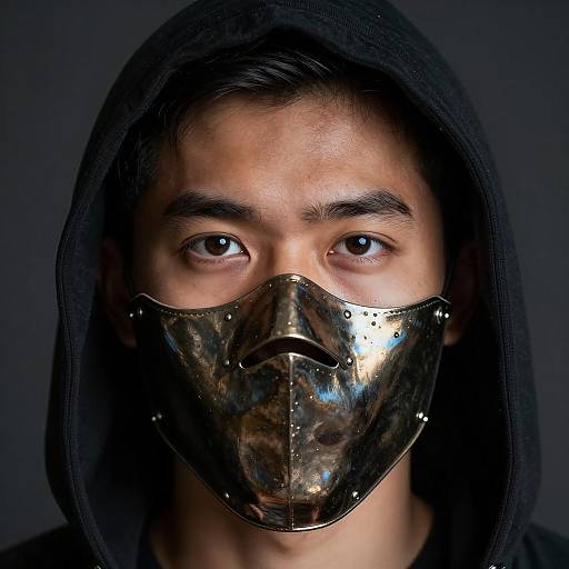 Mysterious Man in Dark Hood and Mask