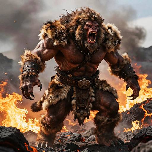 Fierce Barbarian Monster in Volcano