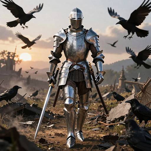Brave Knight on War-torn Battlefield