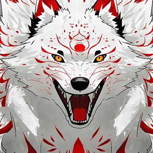 Illustration of Amaterasu (ookami), ookami (game) in the style of Okpriko