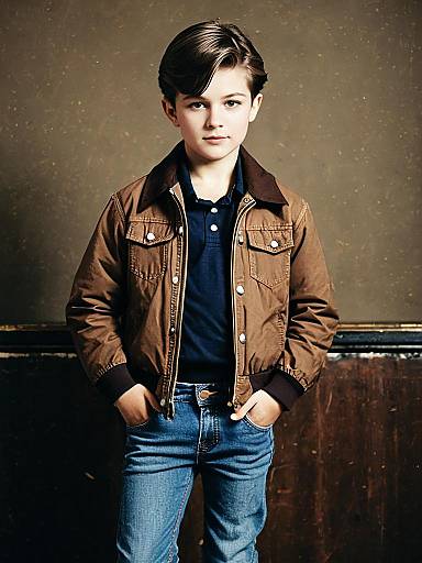 Boy in Retro Brown Jacket and Jeans
