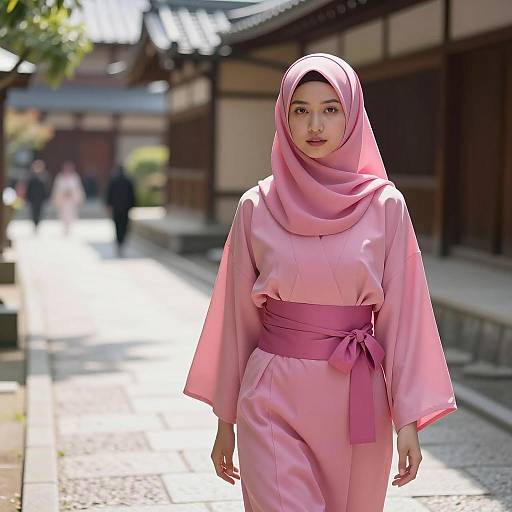 Serene Portrait in Vibrant Pink Attire