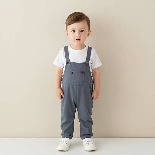 Toddler Boy in Blue Overalls