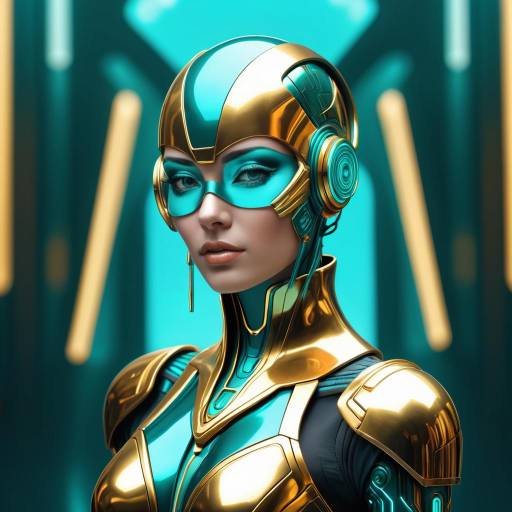 Futuristic Woman in Gold and Teal Armor