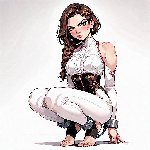 Angry Braided Girl Squatting in Leotard